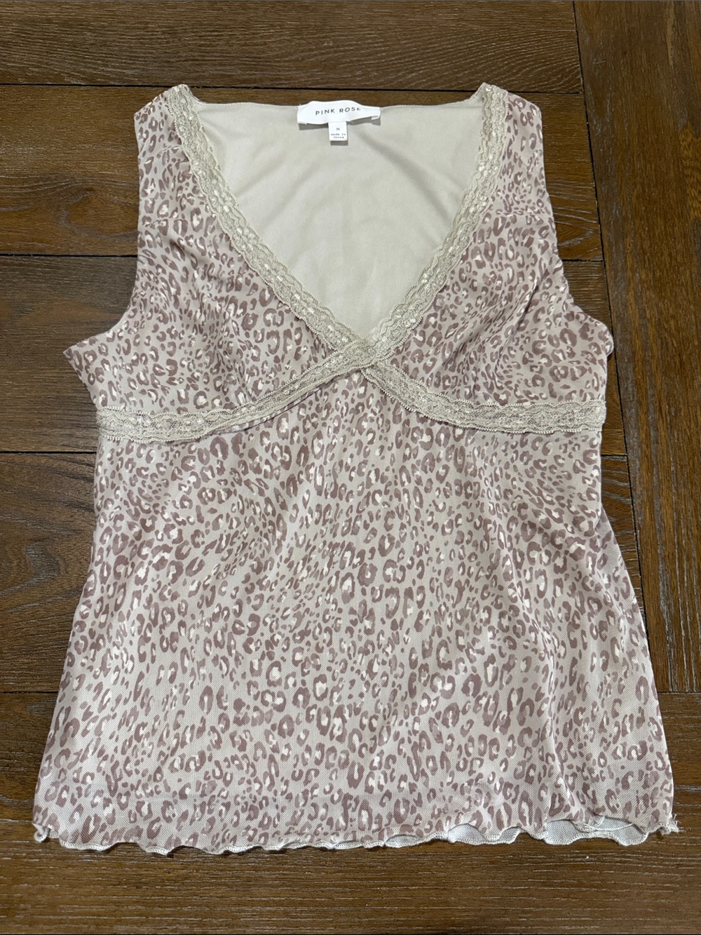 Pink Rose Leopard Lace-Trim Camisole
